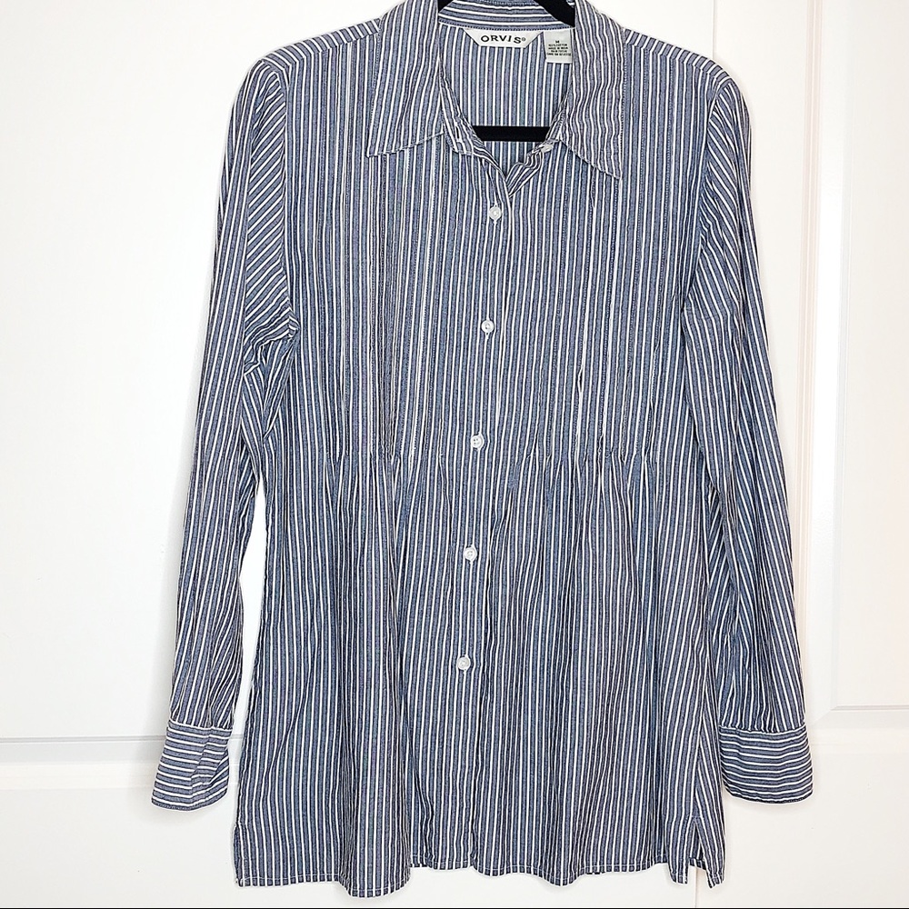 ✅Orvis | pin stripe button down long sleeve top